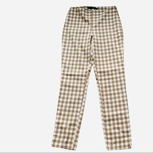 Zara Basic Tan & White Gingham Ankle Pants